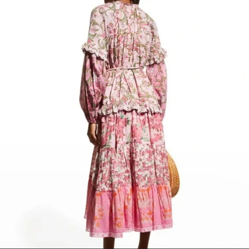 Hemant & Nandita Sidra pink floral Midi Dress in Cotton XL - Picture 3 of 11